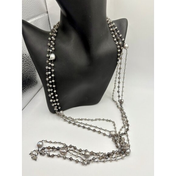 Chan Luu Sterling Silver 925 Mixed Pearls Beaded Long Necklace Boho 44.4g - Picture 2 of 7